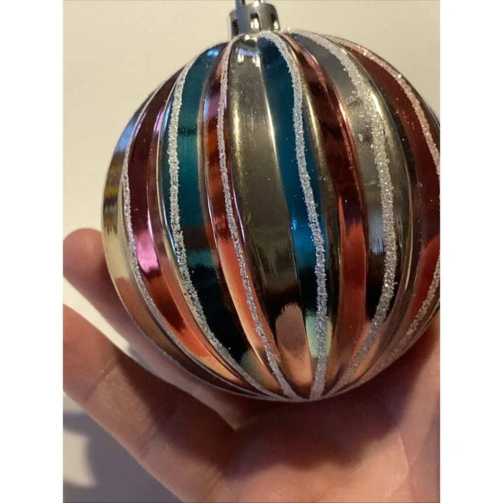 Vintage Christmas Textured Ball Ornament Plastic Multicolor Holiday Tree